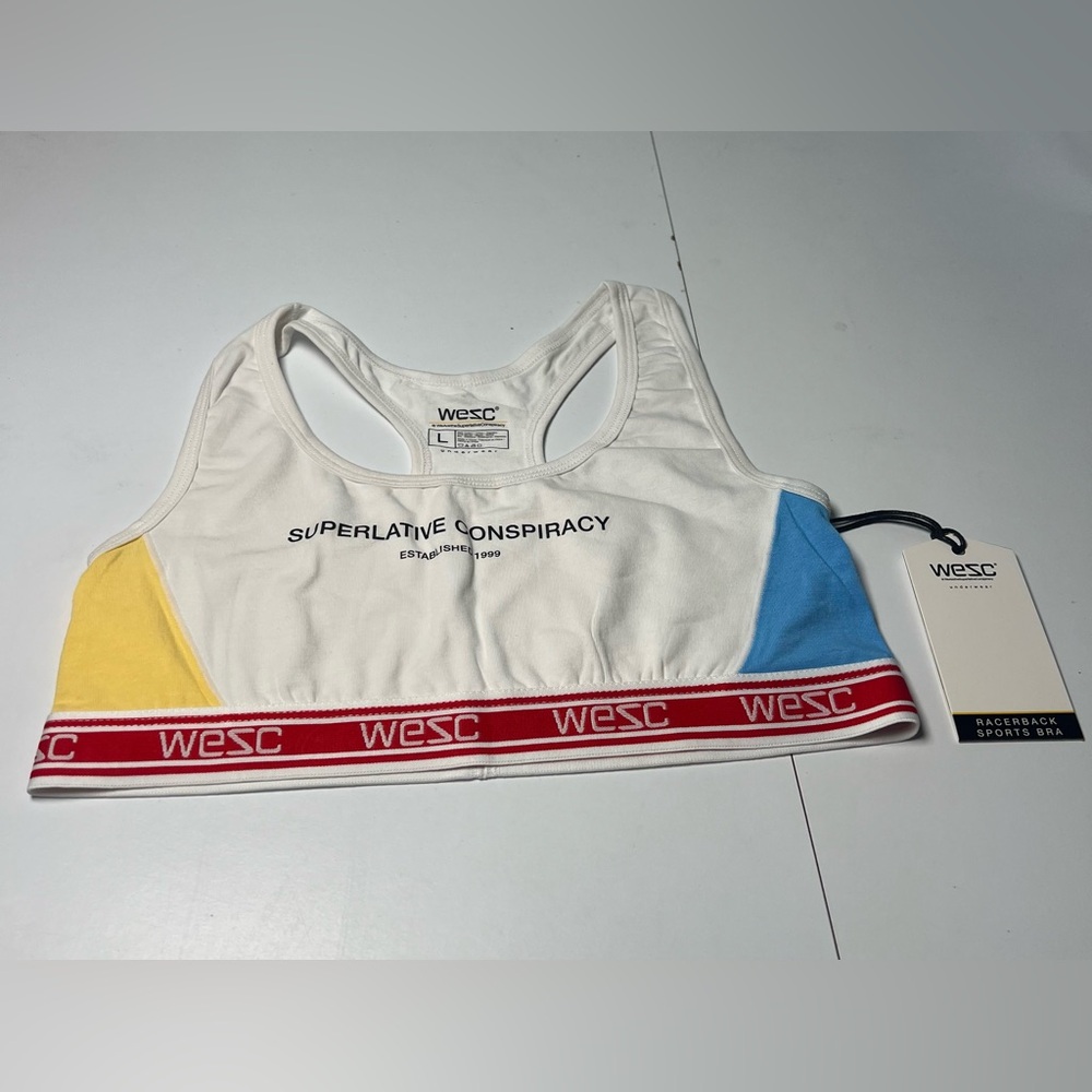 WEZC Sport Bra NWT Size L White/Blue